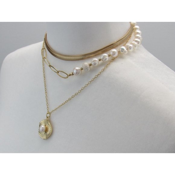 EXPRESS LAYERED PEARL CHAIN NECKLACE - Picture 4 of 5